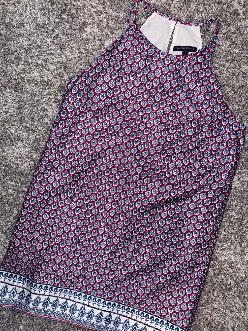 Banana Republic Red and Blue Geo Print Halter Dress